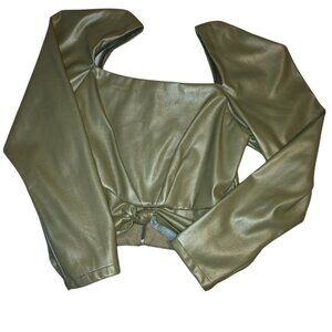 New Hutch Square Neck Faux Leather Puff Sleeves Top